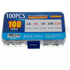 100pcs/boxed 6x25mm Ceramic Fuse 1A 3A 5A 10A 13A British Plug Fuse Insurance Fast Blow Tube Fuses Assortment Kit