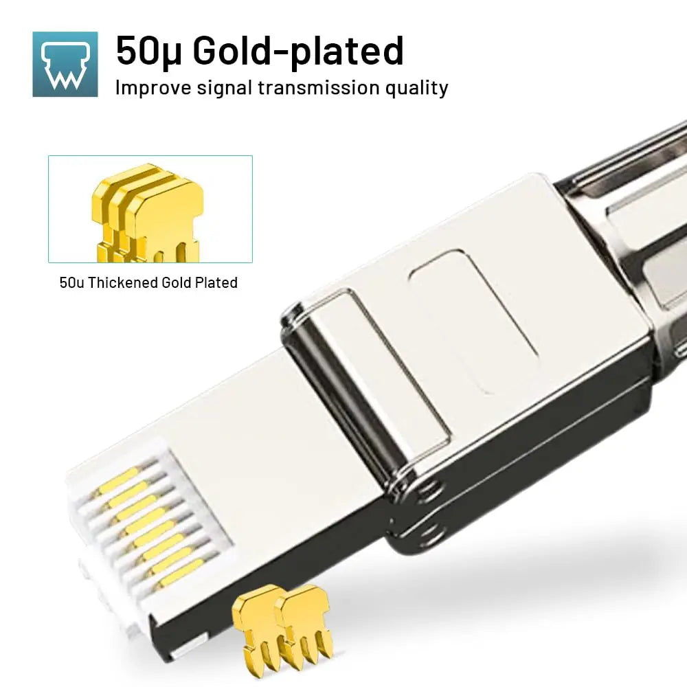 ZoeRax RJ45 Cat8 Cat7 Cat6A Connector Toolless Shielded/Unshielded Ethernet Termination Plug for 23~26AWG STP/UTP Ethernet Cable