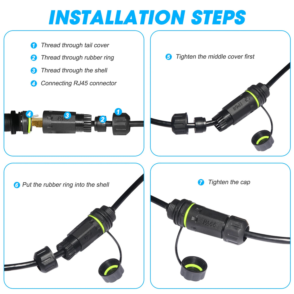 1PC RJ45 8p8c Waterproof Connector, RJ45 Male to Female, Panel Mount Type, Zinc Alloy Body+PA66 Plastic+Copper Contact 250mm