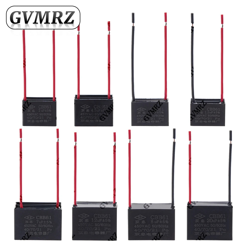 CBB61 Motor Run Capacitor 1.5–20uF 250V 450V AC Polypropylene Film for Fan Motor Replacement