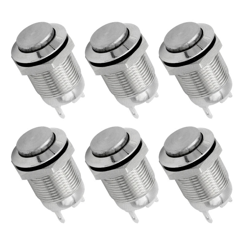 6pcs 12mm Push Button Switch Latching Momentary Self reset Waterproof Mini Electric Power Button Switch On Off 2pin 1NO 3A/250V