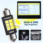 2/4/10/20 PCS C5W LED Bulb Canbus Festoon 31/36/39/41MM 12V 3030-6SMD 6500K White Car Interior Dome Reading License Plate Lights