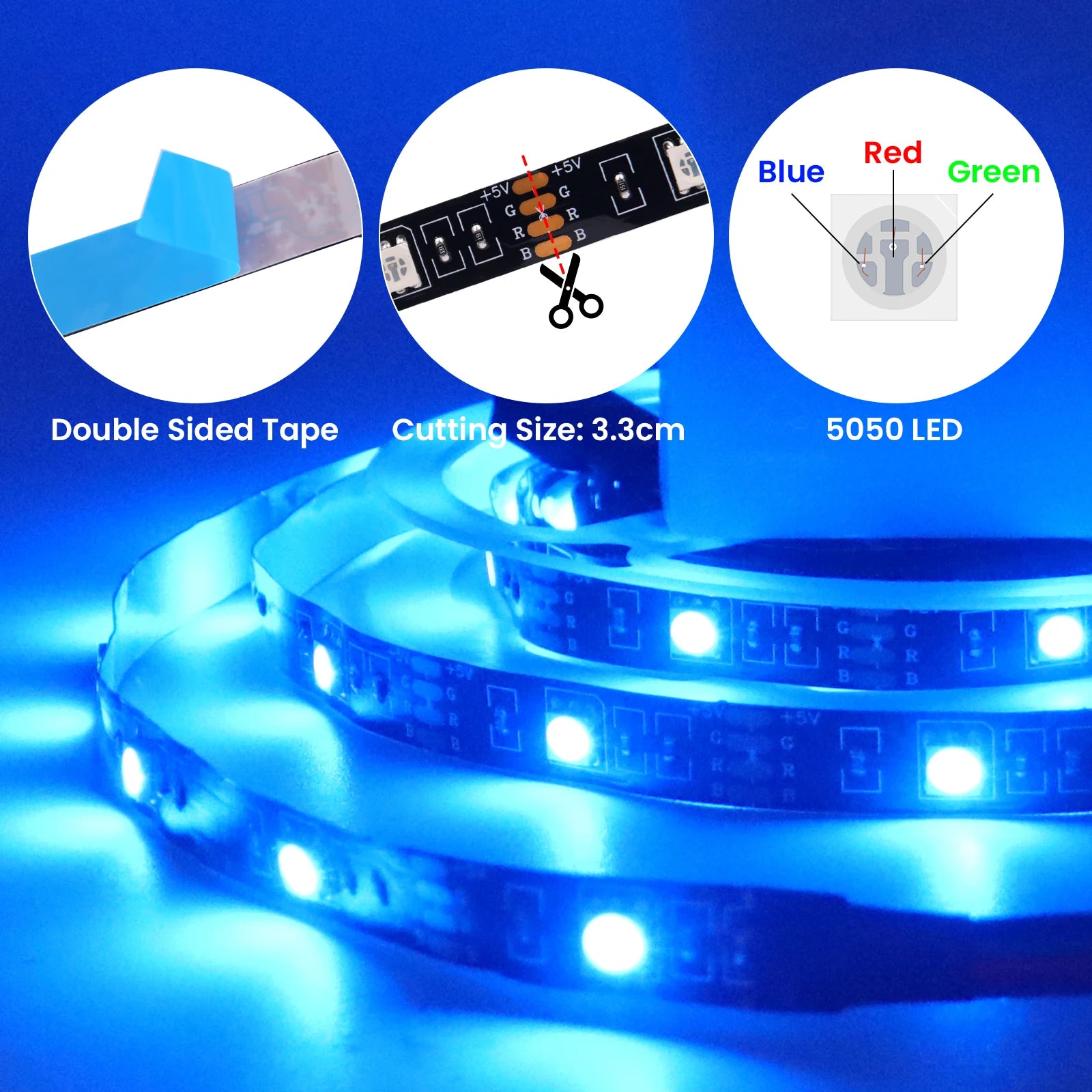 3AA Battery Powered LED Strip Lights 5050 RGB 1M 2M 3M 4M 5M Adhesive Tape Ribbon Lights Bluetooth TV Backlight Background Light