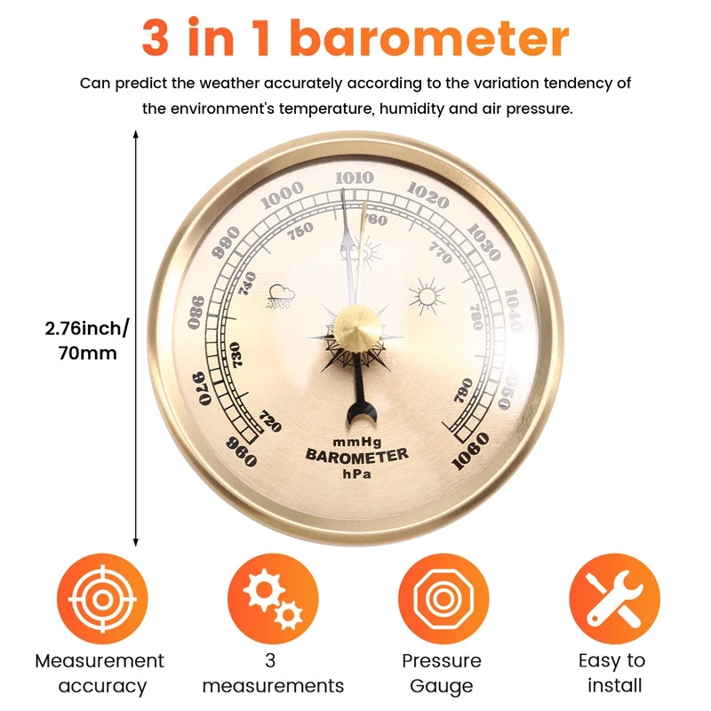 MALL 70Mm Atmospheric Home Barometer Weather Forecasting Instrument Aneroid Barometer Gas Pressure Gauge
