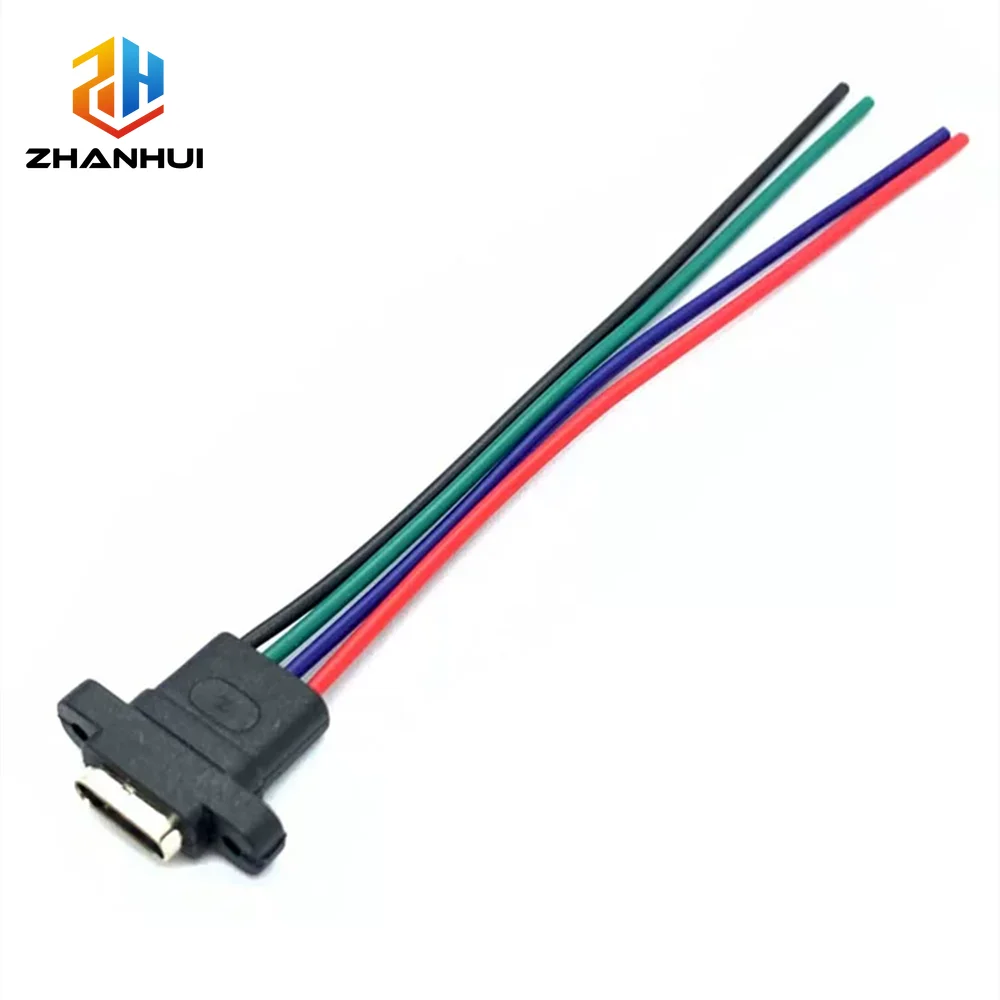 2/5/10pcs USB‑C Waterproof Female Connector 4Pin Straight Ear High Current Type C Charging Socket Jack with Rubber Ring