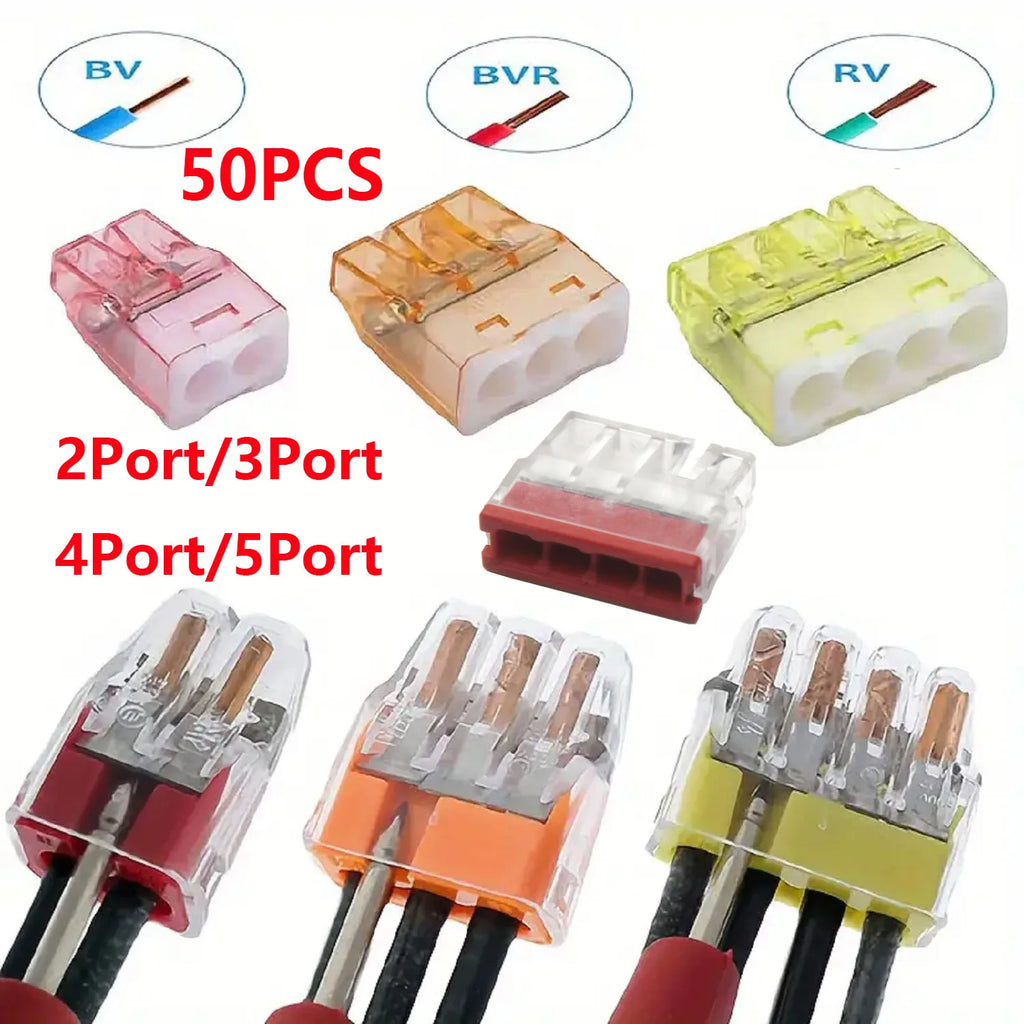 50pcs Mini Quick Wire Connectors 2/3/4/5/ Ports Terminal Block Hard Stainless Easy Electric Quick Push-In
