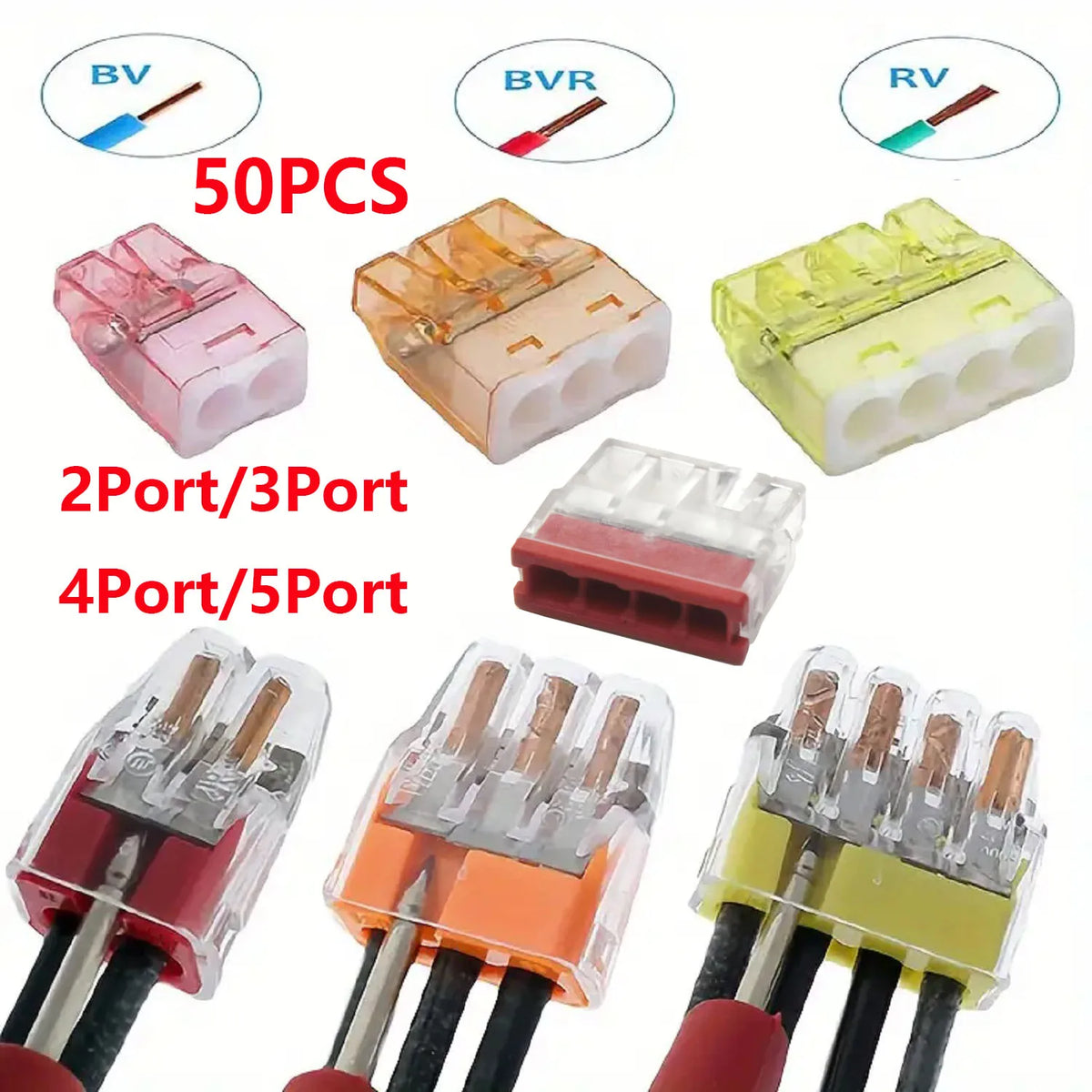 50pcs Mini Quick Wire Connectors 2/3/4/5/ Ports Terminal Block Hard Stainless Easy Electric Quick Push-In
