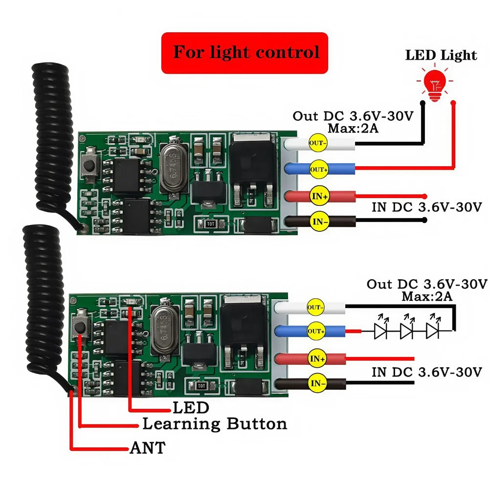 433Mhz 1CH RF Relay Receiver DC 3.6V-12V Wireless Remote Control Micro Receiver Mini Module Controller Switch Power Transmitter