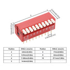 10PCS Piano Type Red Toggle Switch Module Spacing 2.54MM Horizontal Type Side Plug DP-1/2/3/4/5/6/7/8/10 Position DIP Switch