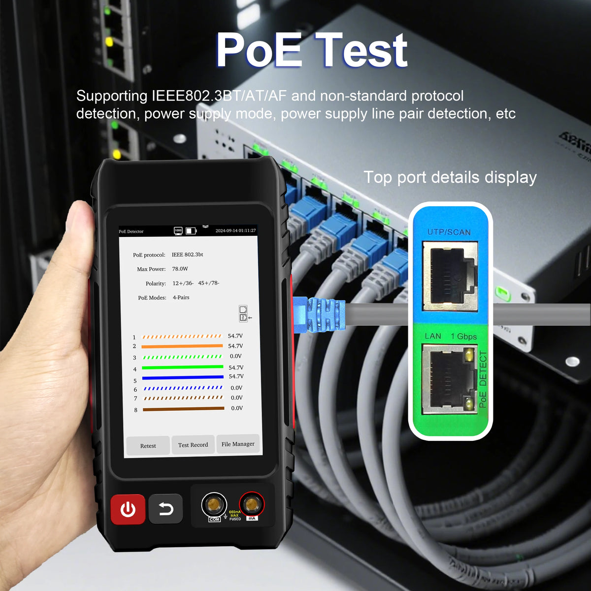 WANGLU All-in-One PoE Network Cable Tester, RJ45 TDR Test, PoE Detector, Digital multimeter & Fiber OPM/VFL/Level Meter LT-600T