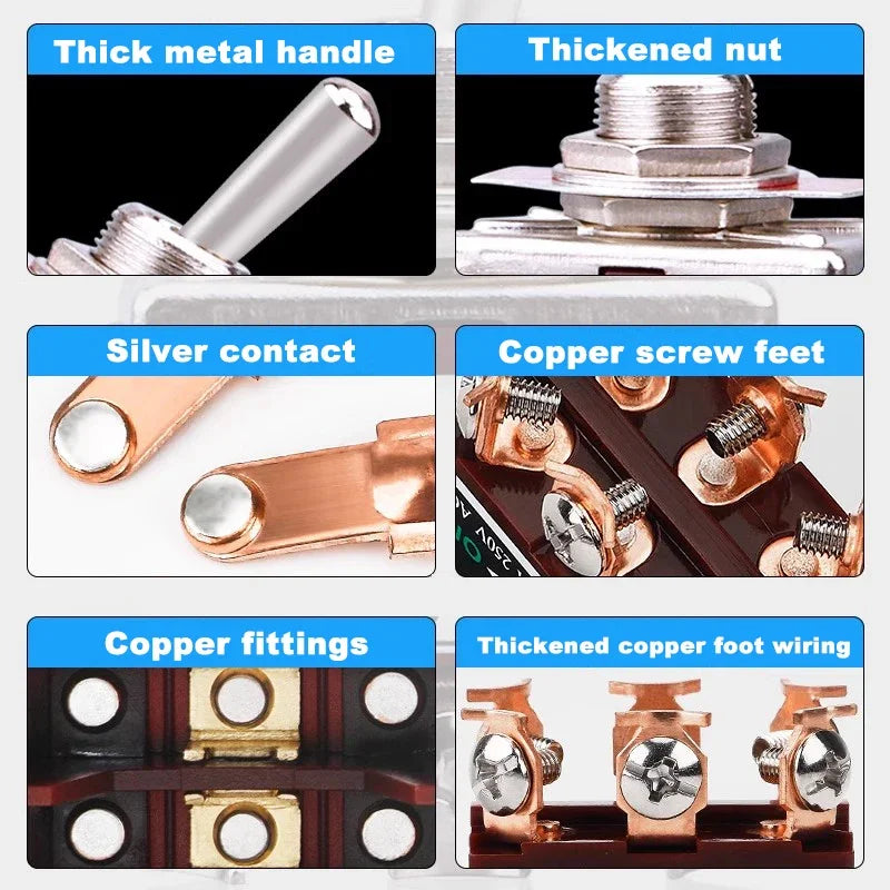 High Current Toggle Switch 2/3/4/6/8/9/12Pin Self Reset/Self-locking Switch Copper Pin 32A 250VAC Push Button Switch