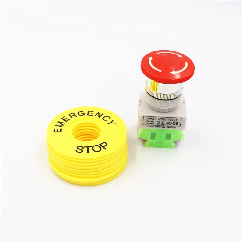 10 sets of mushroom head power switch emergency stop switch 10A 22mm button switch + STOP sign
