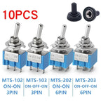 10Pcs Waterproof Cap Miniature Toggle Switch ON-OFF-ON / ON-ON SPDT DPDT MTS-102 MTS-103 MTS-202 MTS-203 Rocker Switch