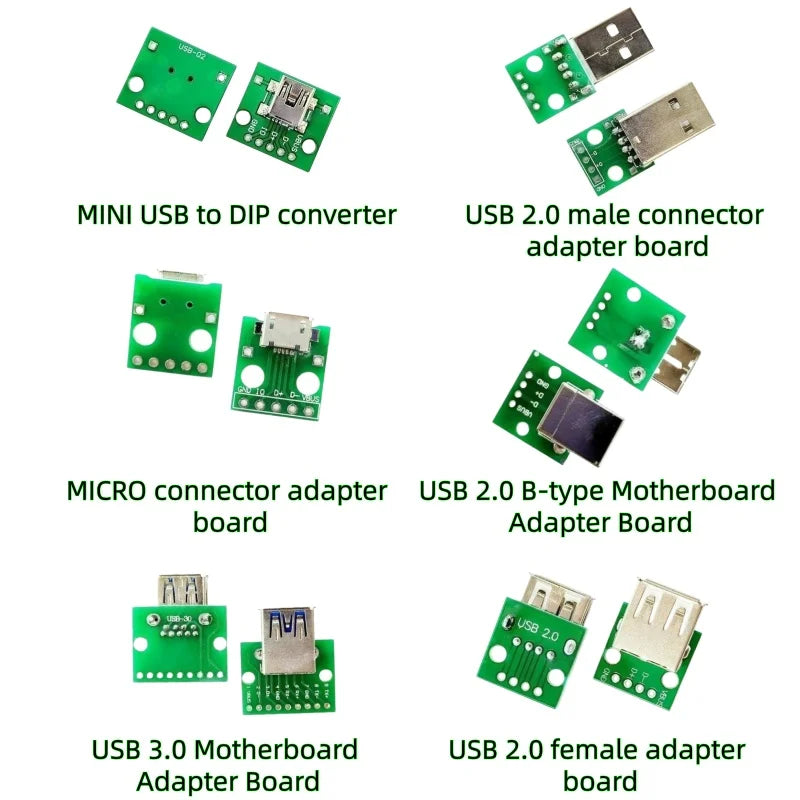 5pcs Micro Mini A Male USB 2.0 3.0 A Female USB B Connector Interface to 2.54mm DIP PCB Converter Adapter Breakout Board