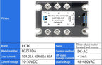 LCTC Three Phase Solid State Relay Forward and Reverse Control Relay DC Motor Stater 10A 25A 40A 60A 80A 10-30VDC 40-480VAC DA
