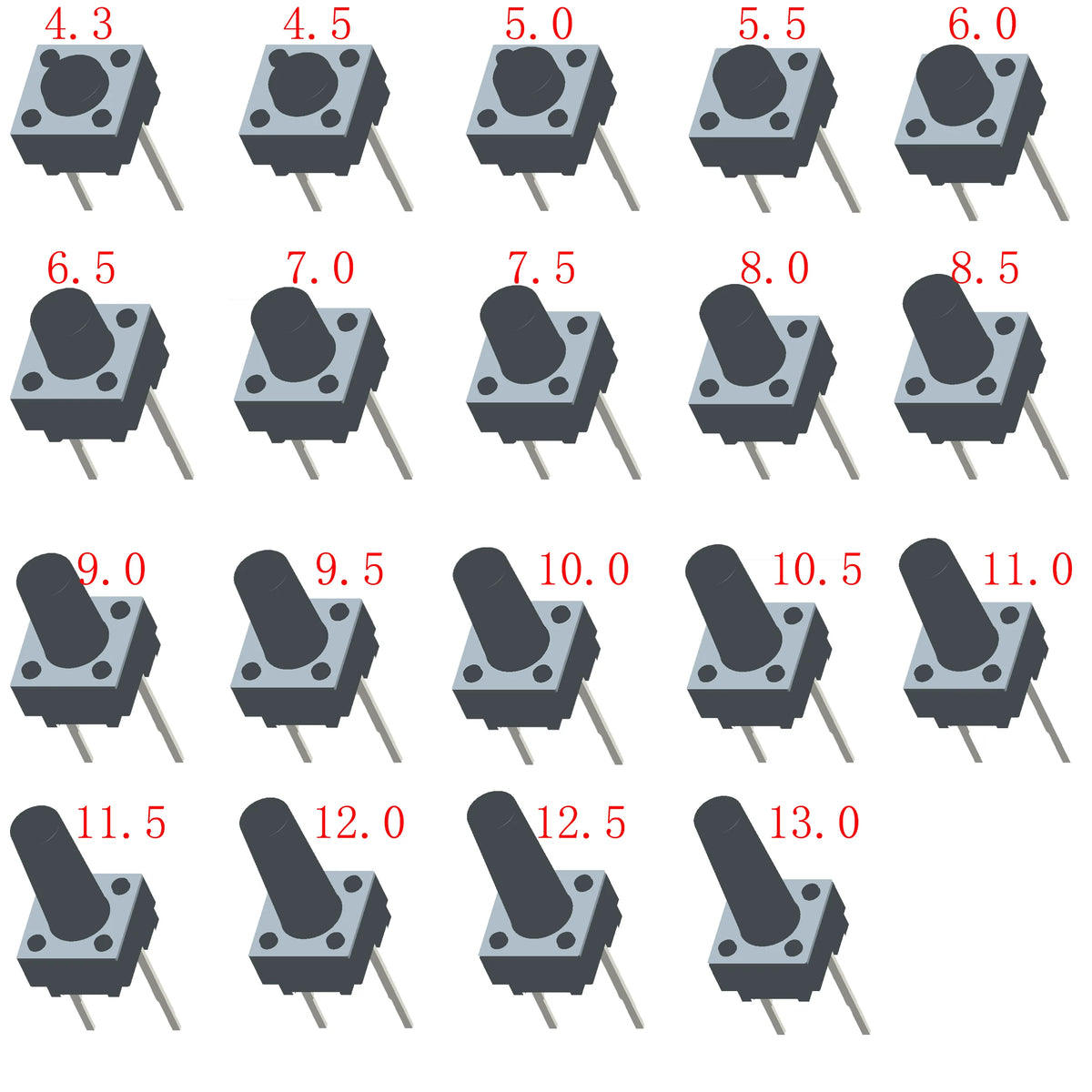 50pcs Tactile Switch 6x6mm H=4.1/4.3/5/5.5/6/7/8/9/~13mm Momentary Tact Button Mini Push Button 4Pin/2Pin DIP/SMT  Widely Use