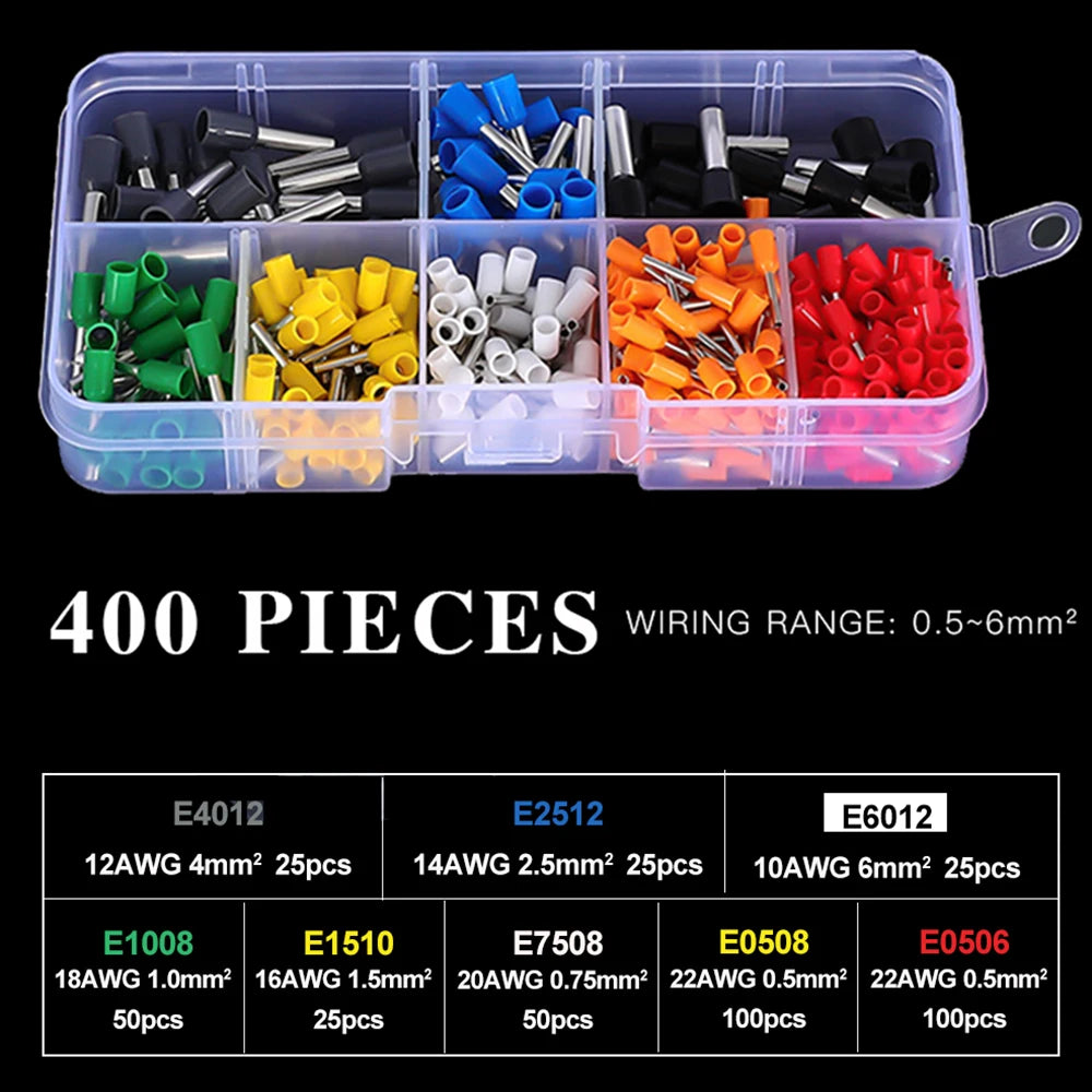 400 pcs Crimping Terminal Kit, Tubular Terminal Blocks, Various Types, Electrical Tube Terminal Blocks, Insulated Wire Terminal