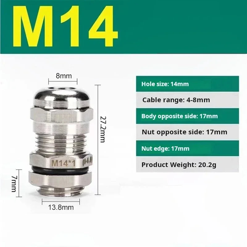 10pcs Waterproof Cable Gland Connector IP68 Nickel Plated Brass Metric Cable M6 M8 M10 M12 M14 M16 PG7 PG9 PG11 For 1-14mm Wire