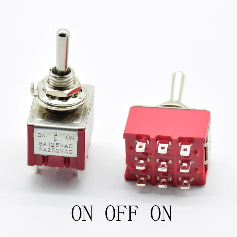 1 PC  Red 9 Pins  AC 5A/125V 2A/250V ON ON-OFF-ON 3/2 Position Mini Toggle Switch  With Solder Terminal waterproof