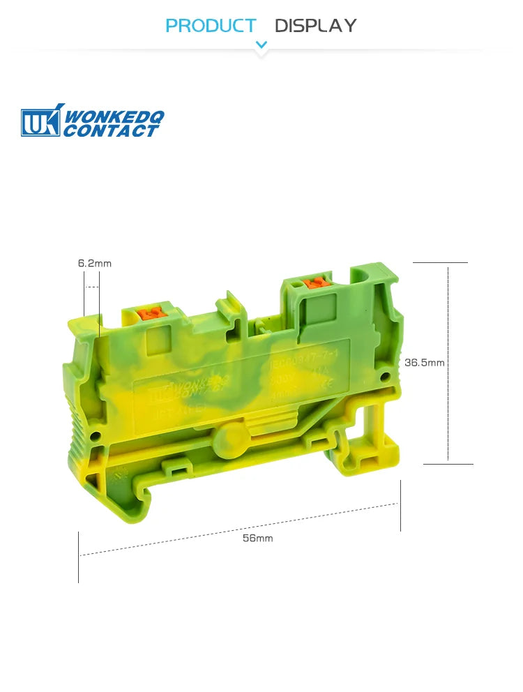 PT4-PE Push-in 4mm² Ground Din Rail Feed-Through Terminal Block Earth Strip Connector Wire Electrical Connector PT 4-PE