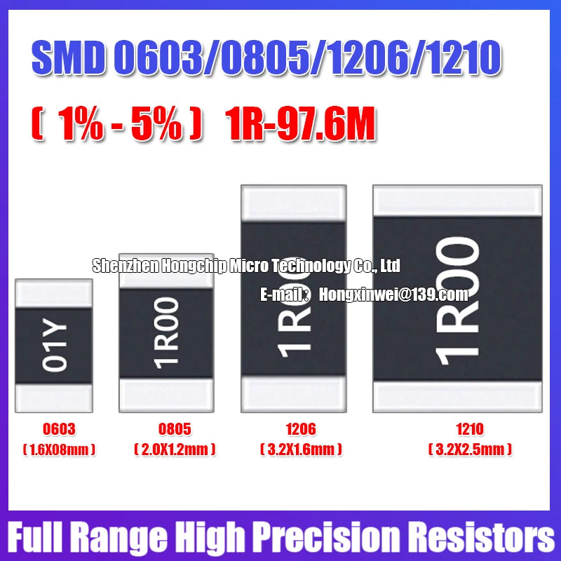 100PCS 0603 0805 1206 1210 2010 2512 SMD Resistance 5% Common Resistance Values 100R-1K 200R 470R 510R High Precision Resistors