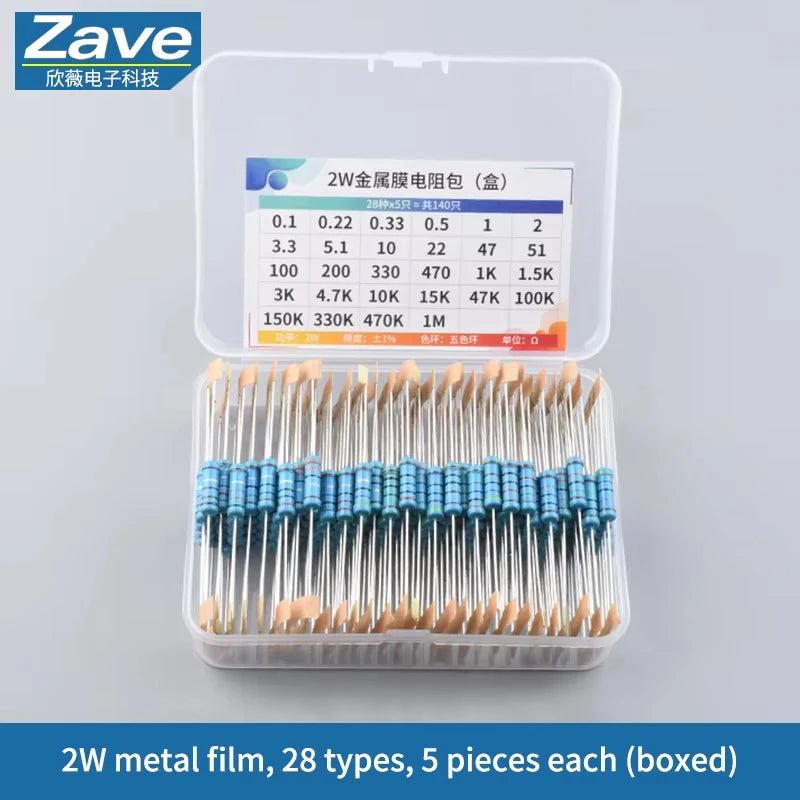 1% Resistor Set Resistance 2W Metal Film Resistors Kit 10Ohm ~1M Ohm 30Values Electronic Components Kit