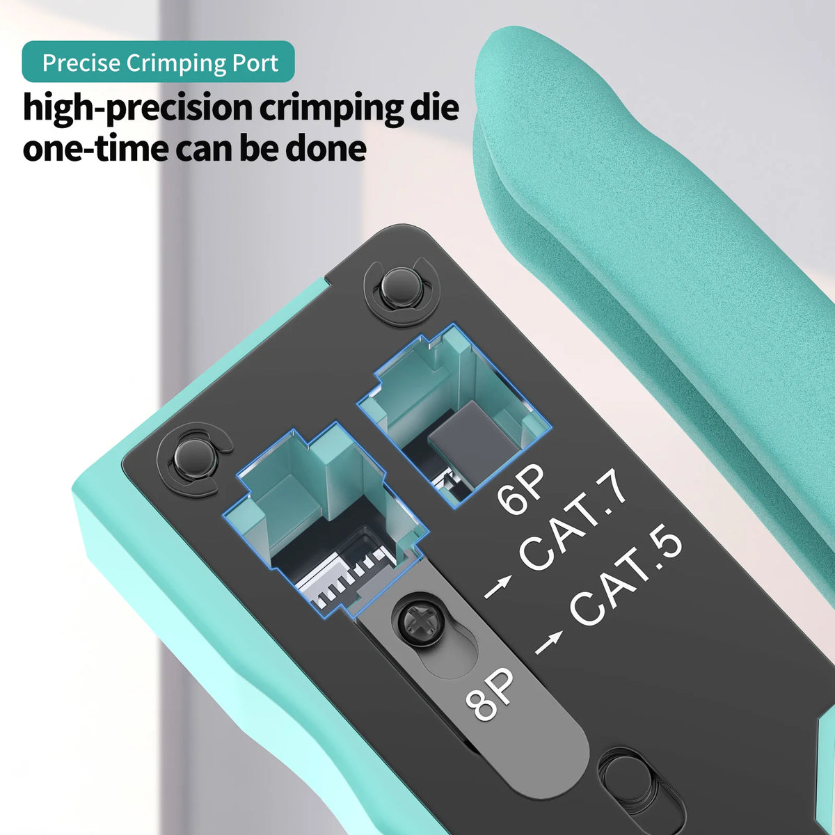 CNCOB RJ45 Pass Through Crimping Tool for Cat8 Cat7 6A Cat6/5e Ethernet Modular Plugs Ends Connectors, All-in-One, RJ11 Crimp