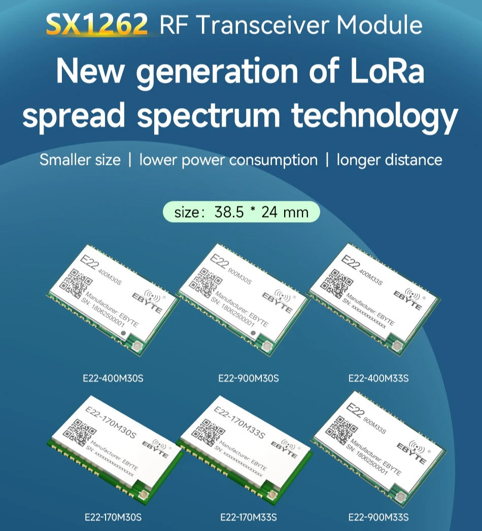 170/433/868/915Mhz LoRa SX1262 Wireless Transceiver CDSENET E22 Series 22-33dBm Low Power 5-16km SMD TCXO Transmitter Receiver