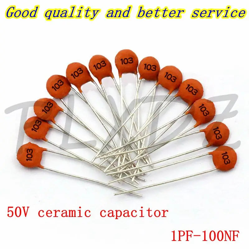 50pcs Ceramic capacitor 50V 1pF ~ 100nF 0.1uF 104 102 10NF 103 15NF 153 472 222 332 2 3 4 5 6 7 8 9 10 33 47 82 100 PF 22 47NF