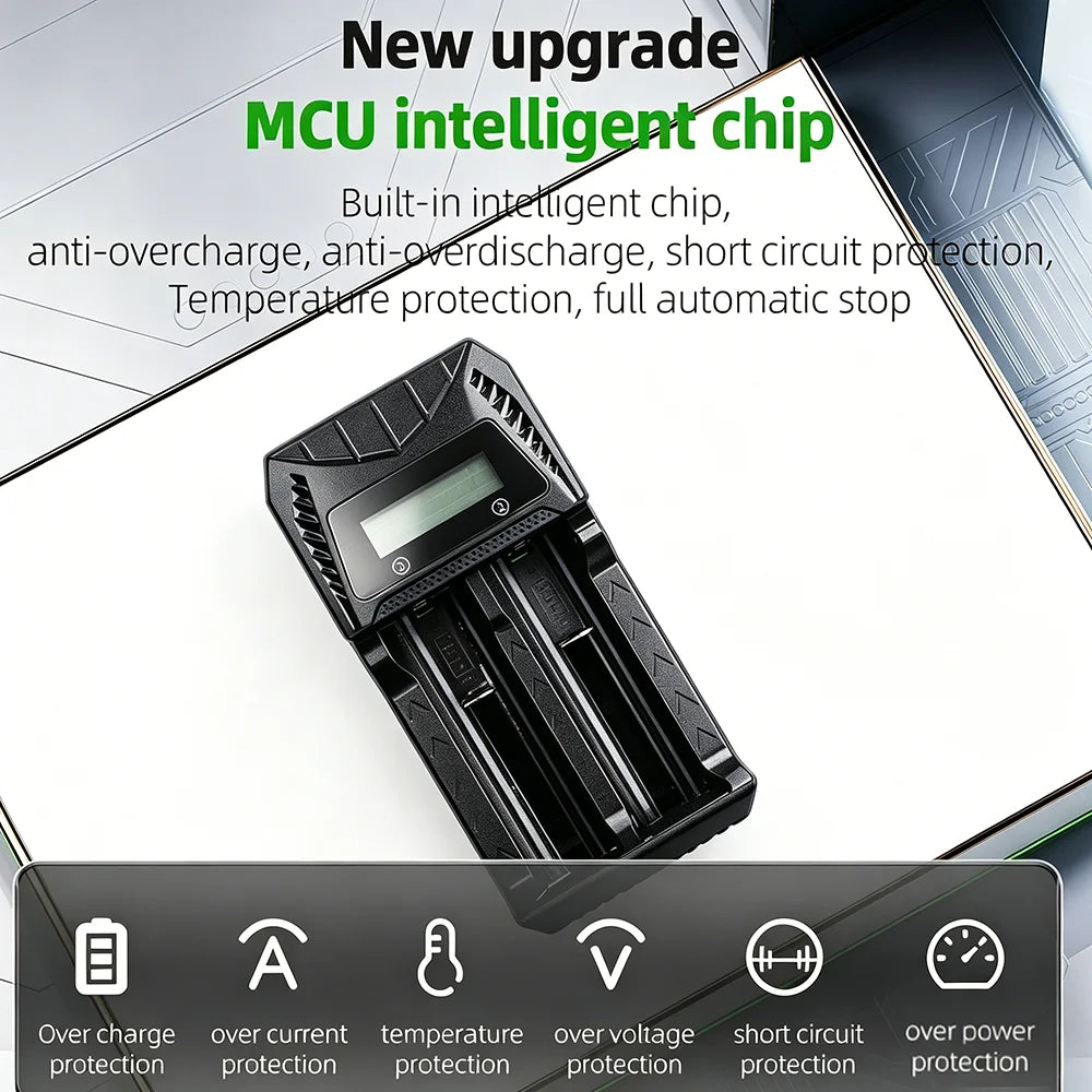 PHOMAX 18650 LCD Rechargeable Battery Fast Charger For Li-ion 18650 26650 14500 16340 18500 & AA AAA 1.2V Ni-MH Ni-Cd Battery