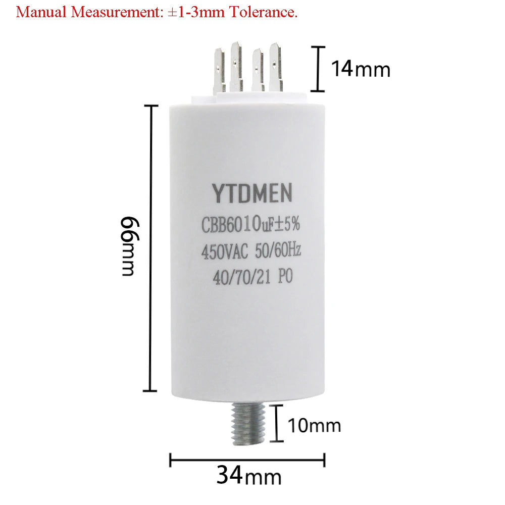 CBB60 Capacitor 4 Pin AC 450V Dual Insert Motor Run Capacitors 4UF-60UF with Screws for Washing Machine Air Compressor 12uf 16uf