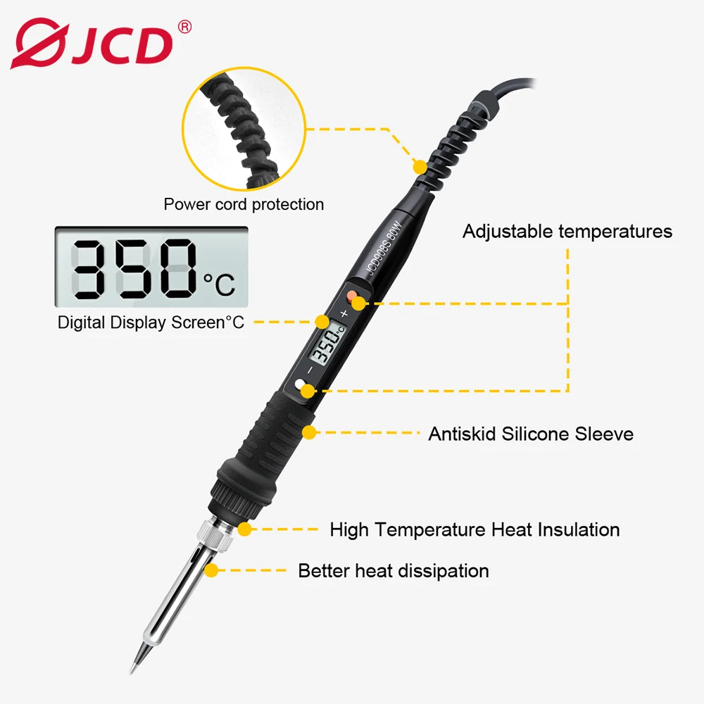 JCD 908S Electric Soldering Iron Kit Set 220V 110V 80W LCD Display Adjustable Temperature Home Handmade DIY Welding Repair Tools