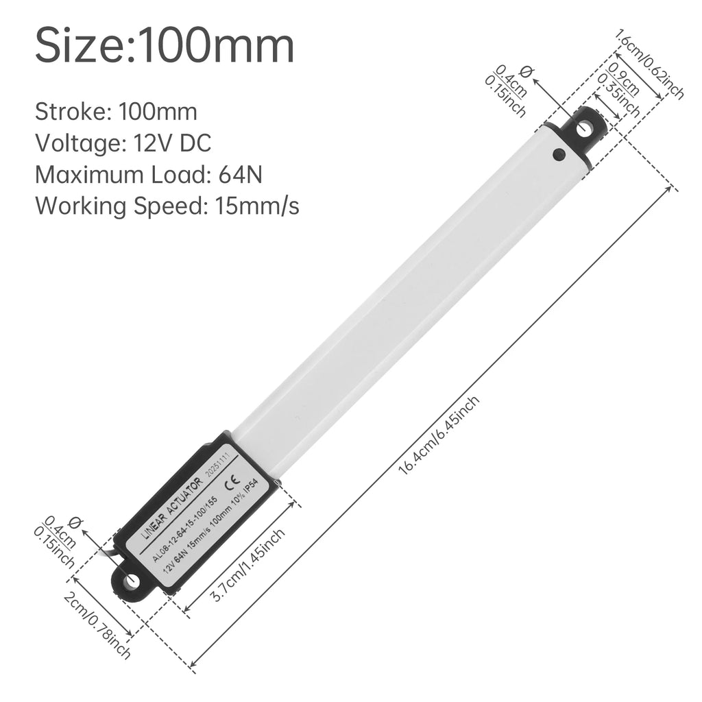12V Linear Actuator 10-200mm Stroke 32N/64N/96N/188N/1000N/3000N Electric Reciprocating Lifting Linear Motion Actuator Motors