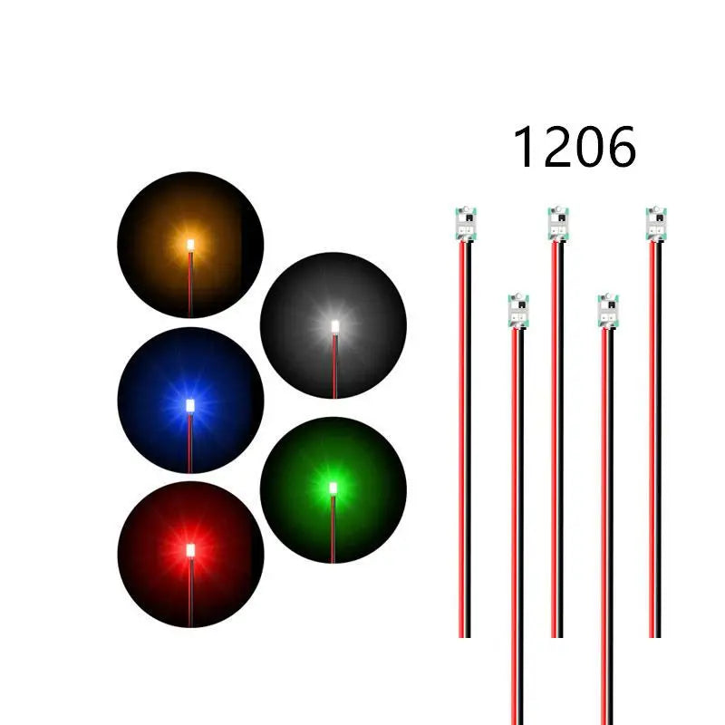 100pcs Pre-wired 0402 0603/0805/1206 SMD LED 7colors 3V led 30cm wires hobby model kit Car Railway railroad starship lighting