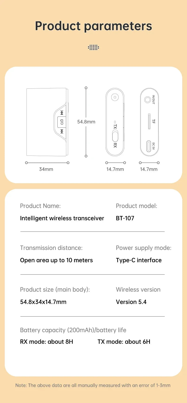 Wireless Bluetooth 5.4 Audio Receiver Transmitter 3.5mm AUX Jack Adapter TF Card Playback Hands Free for Car Radio TV Earphones