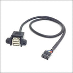 9Pin USB2.0 Internal Cord,Dual USB-A Panel Mount Female,2.54mm MB Front Header,30cm/50cm Option PC Chassis Front Panel DIY