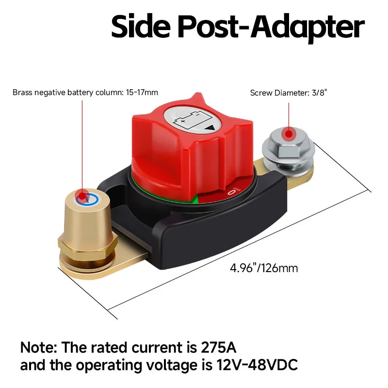 12-48V Car Isolator Disconnect Rotary Switch 275A On/Off Battery Power Cut Master Switch Disconnect Isolator for Car RV Boat