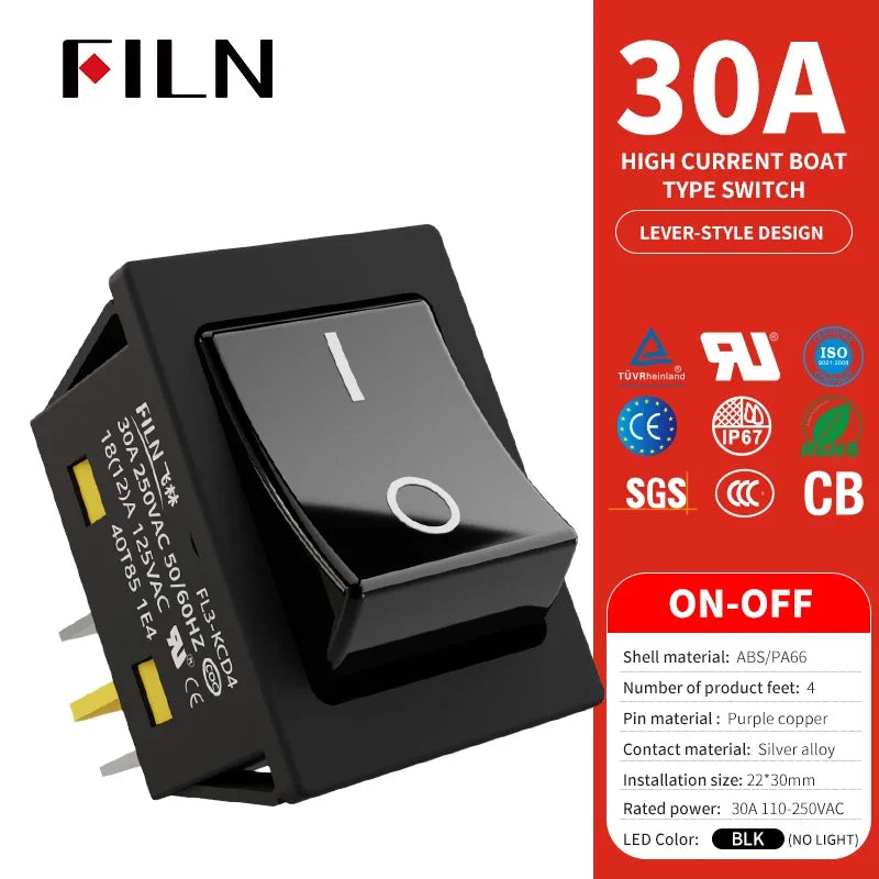 30A/250V Heavy Duty 4 Pin DPST IP67 Sealed Waterproof T85 Auto Boat Marine Toggle Rocker Switch with LED 12V 220V 30x22