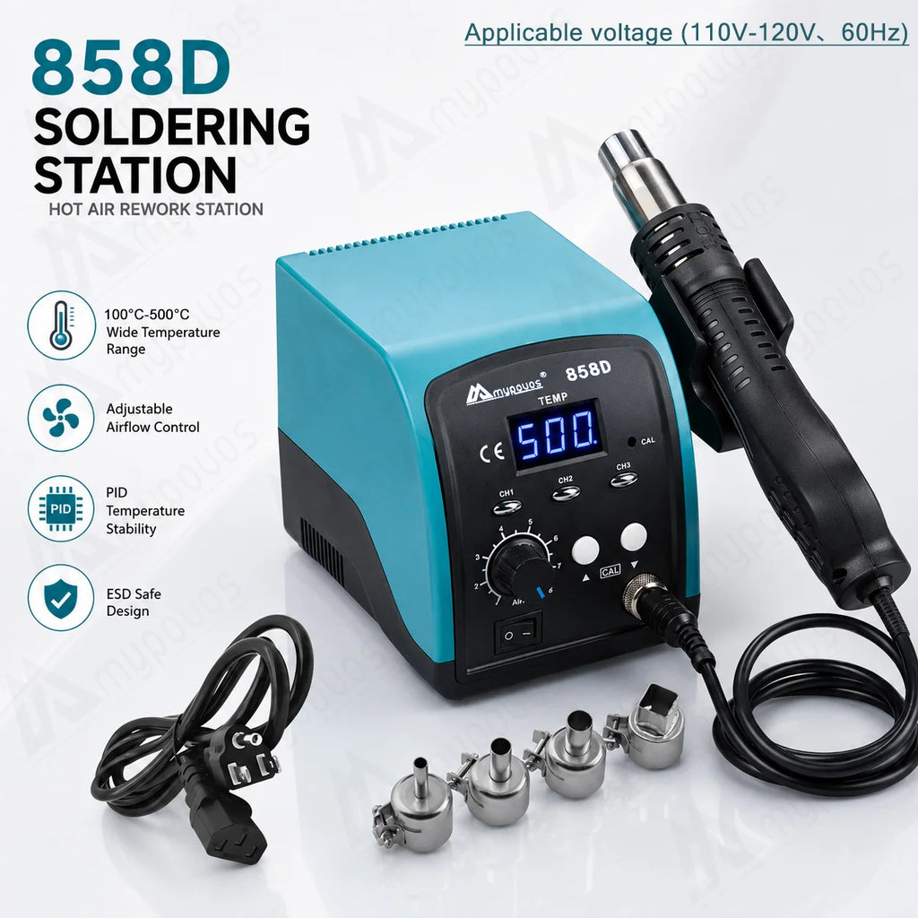 750W 858D hot air gun LED Digital BGA rework Lead-free soldering station SMT desoldering station Temperature storage 110V-120V