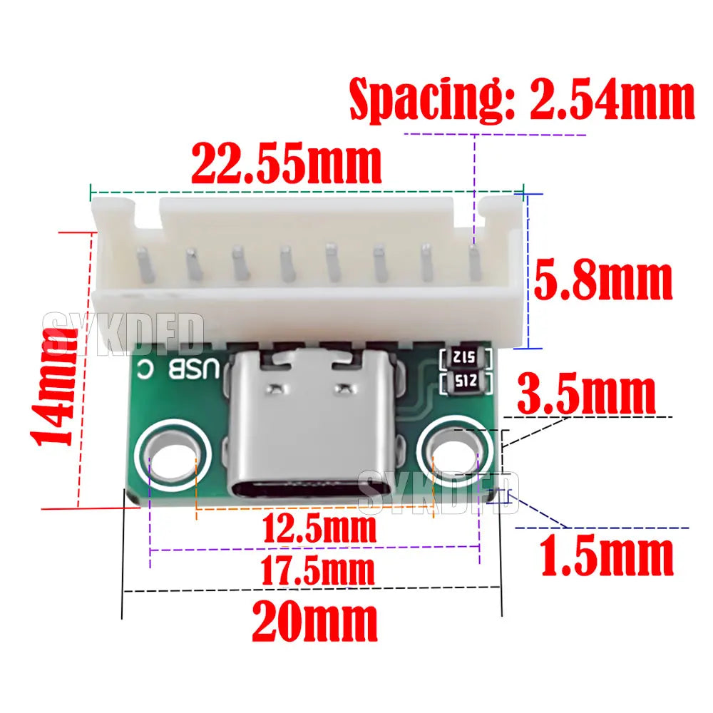 USB 3.1 Type C Connector 16 Pins Type-C Female Socket Receptacle Adapter Type-C 16Pin Adapter Board 8pin 512  Dual Resistor 5.1K