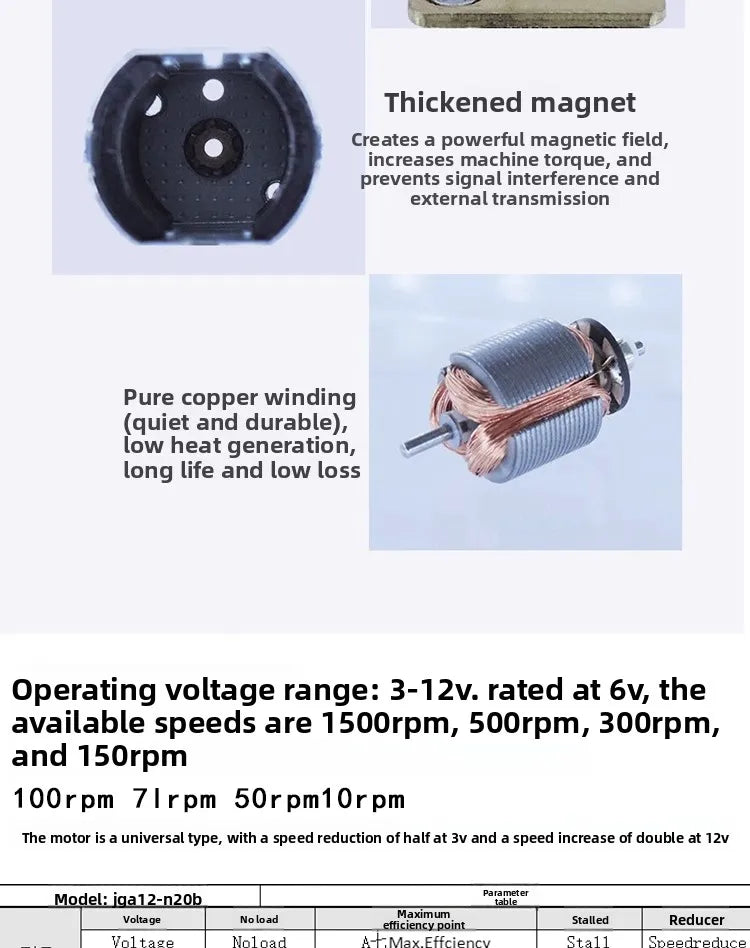 N20 Encoder Motor with Hall Sensor, 6V DC Micro Gear Motor Low Speed, M4 Threaded Shaft for DIY Robotics and Models