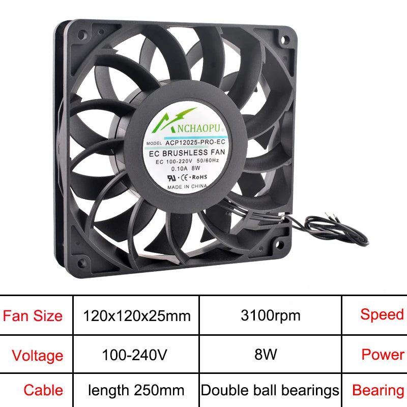 ANCHAOPU 40mm 50mm 60mm 70mm 80mm 92mm 120mm 140mm EC Brushless Cooling Fan AC 110V 120V 220V 240V Axial Flow Fan for Cabinets