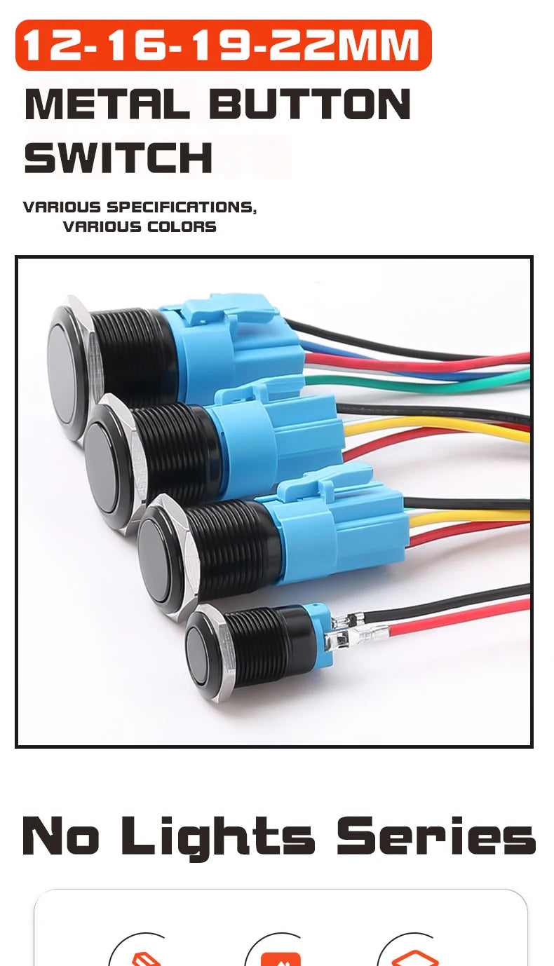 12/16/19/22MM Metal Button Switch No Lights Oxidized Black Momentary Reset Latching With Connector 12V 24V 220V