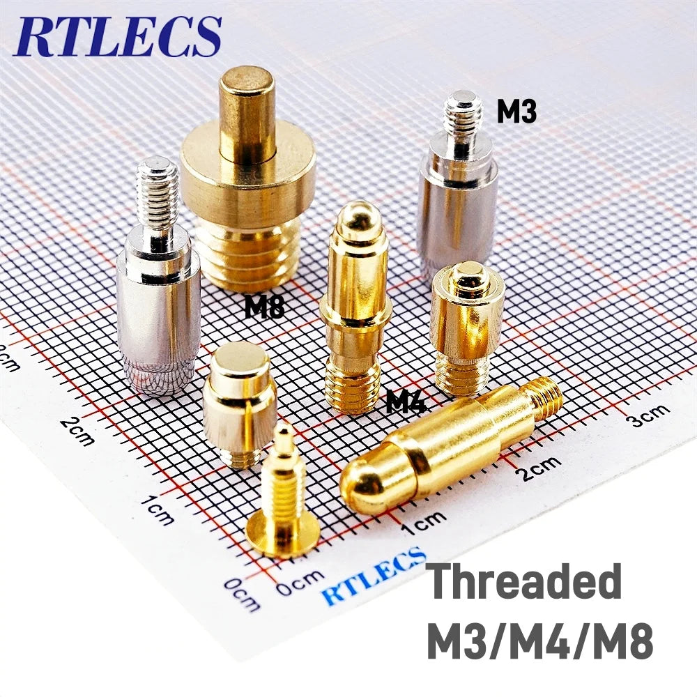2/5/20Pcs High Current Pogo Pin Theaded M3 M4 M8 Connector 1A 4A 5A Battery DC Power Spring Loaded Needle Test Probe Gold Plated