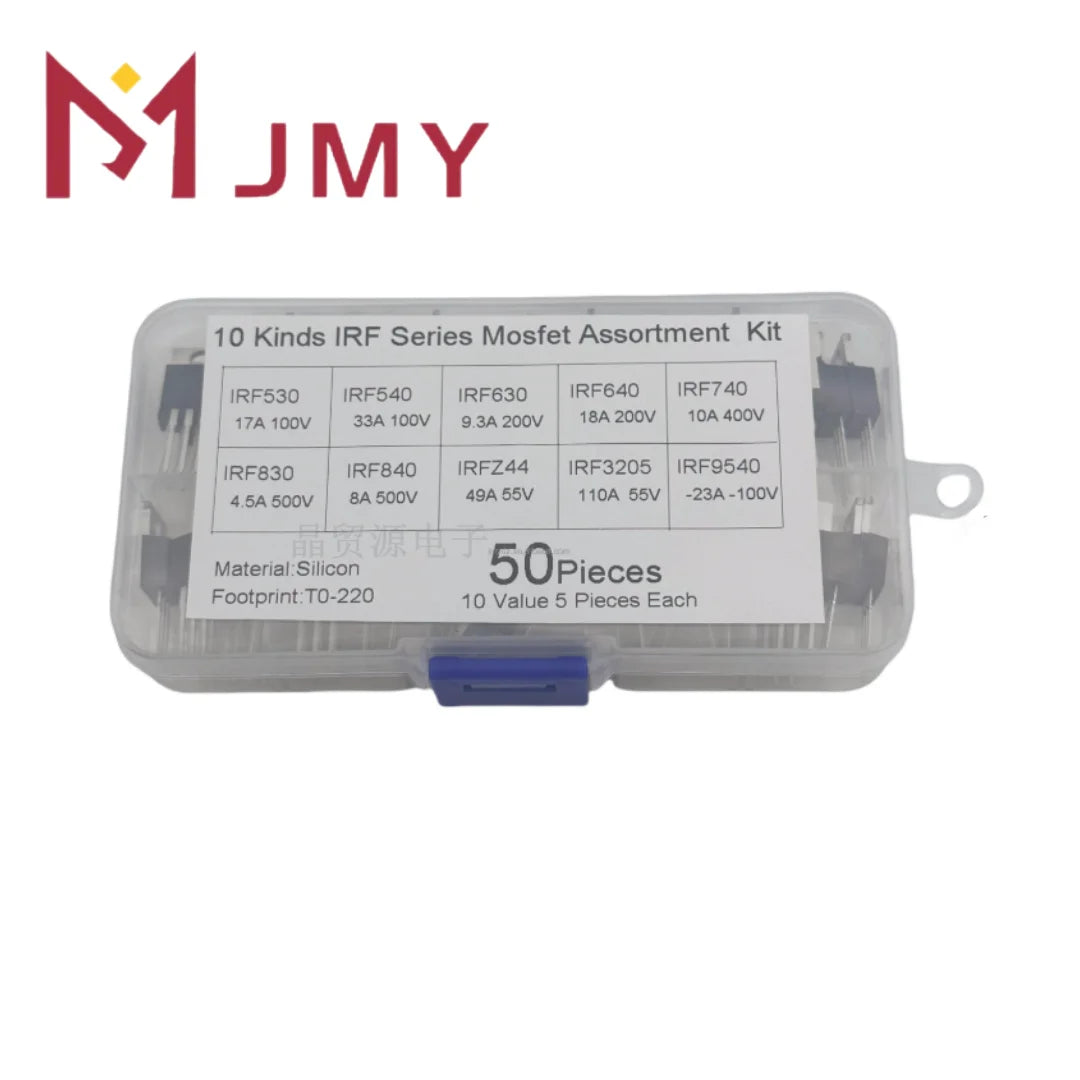 50pcs 10 Types Mosfet Transistors Assortment Kit IRFZ44N IRF530N IRF540N IRF630N IRF640N IRF740 IRF830N IRF840 IRF3205 IRF9540N