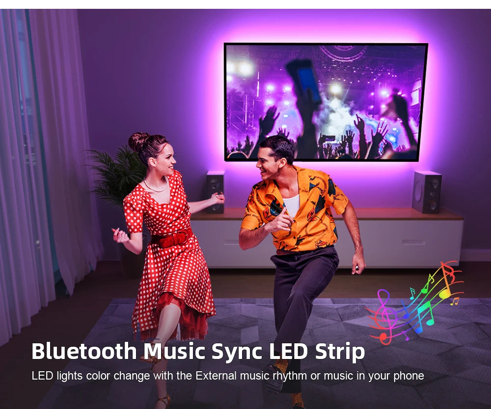 (EU Plug) LED Strip Light RGB Music Sync Color Changing  Sensitive Built-in Mic, App LED Lights DC12V Flexible