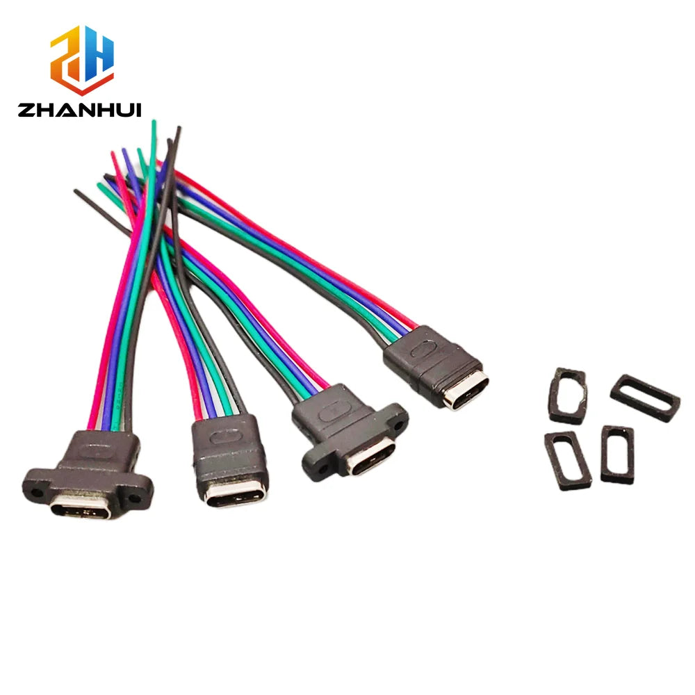 2/5/10pcs USB‑C Waterproof Female Connector 4Pin Straight Ear High Current Type C Charging Socket Jack with Rubber Ring