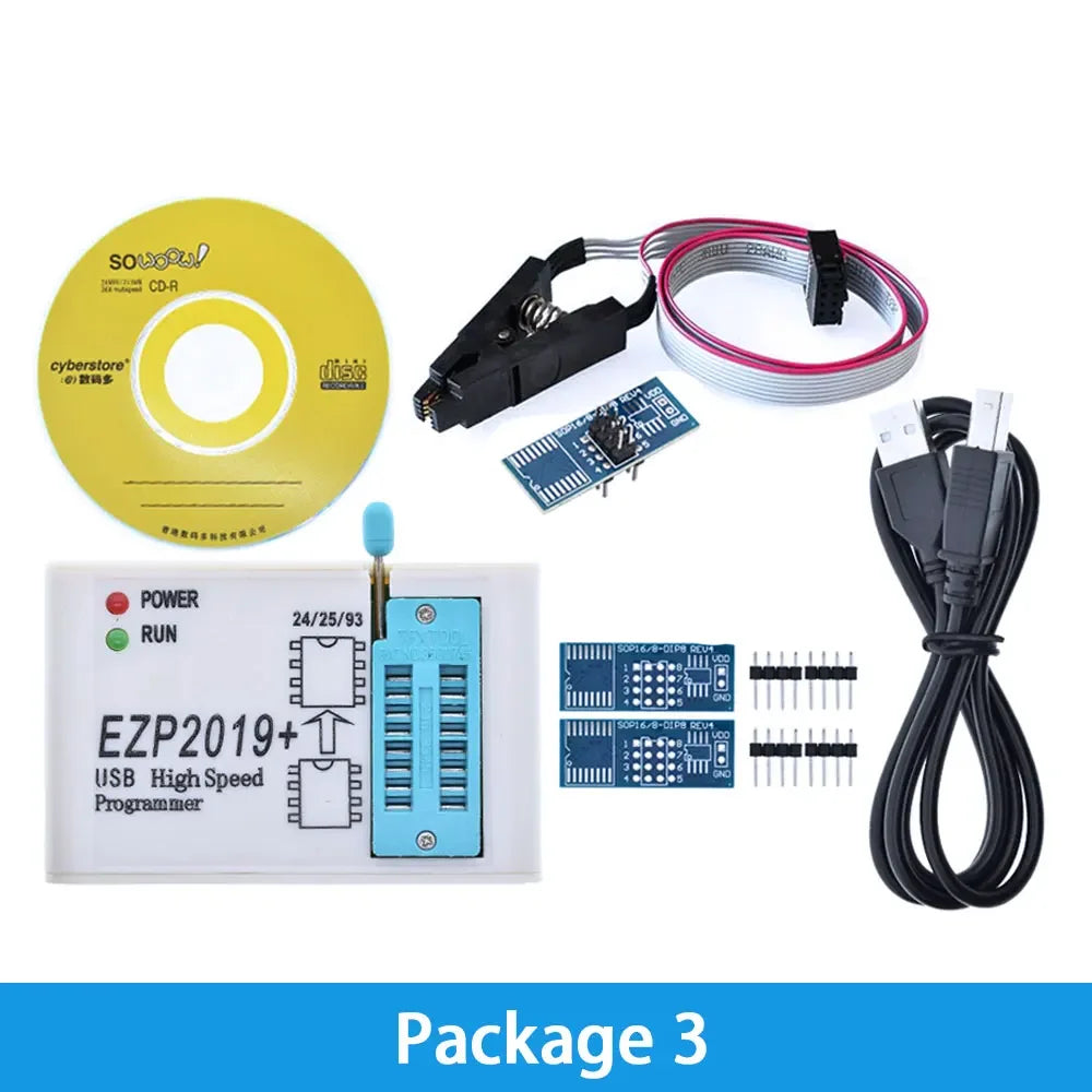 EZP2019 USB SPI Flash/EEPROM Programmer – Multi-Chip Support (24/25/93/BIOS) with 5 Universal Adapter Sockets