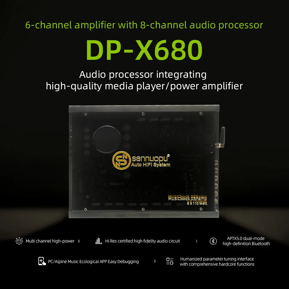 Sennuopu 8 Channels Digital Sound Processors  Audio Amplifier DSP 6 Ch  Amp 12V with Bluetooth Automotive Sound for Car DP-X680