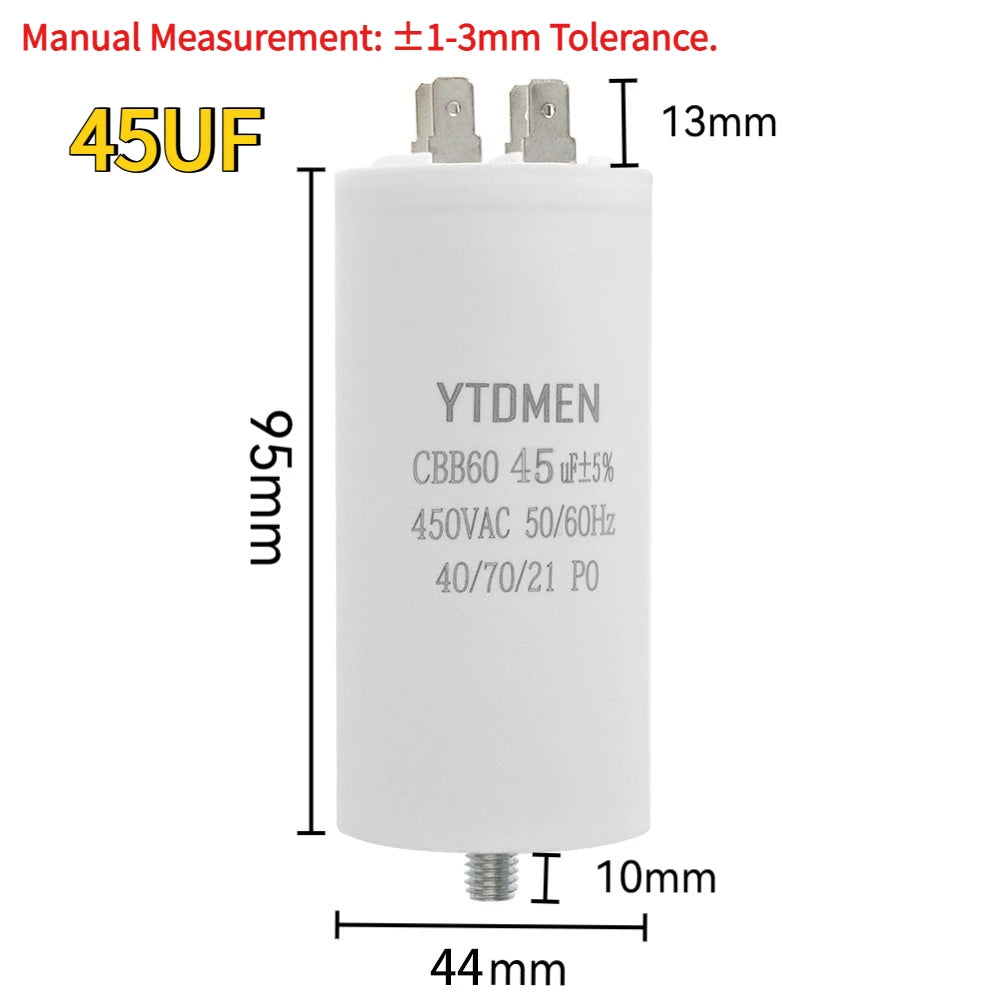 1PCS CBB60 Capacitor with Screw Double Insert 450V AC Starting Capacitor 4uF~60uF Motor Capacitors for Air Compressor Water Pump